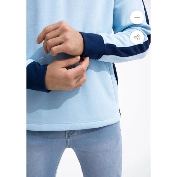 Swet Tailor Stretch Microfleece Quarter Zip Slalom Stripe Sky Blue Pullover Sz L - Picture 4 of 12